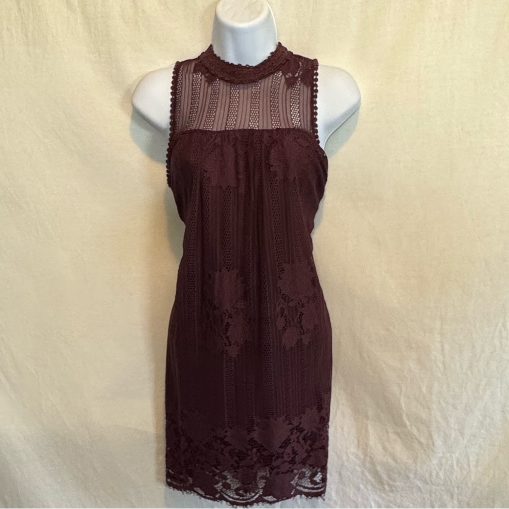 E-147 Chance or Fate‎ Burgundy Lace Sleeveless Summer MIDI Dress Size S